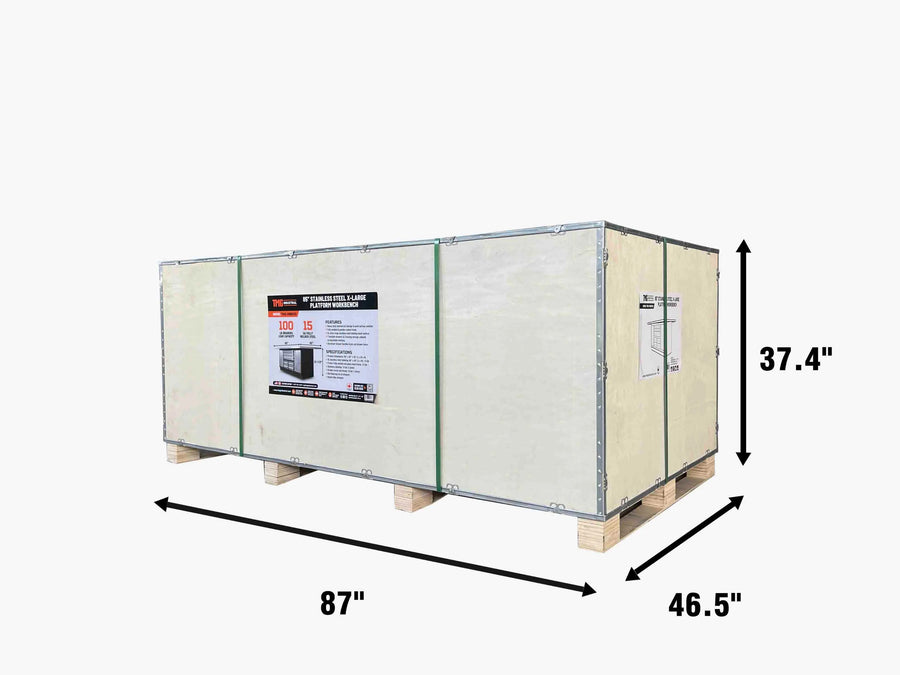 TMG Heavy Series™ Stainless-Steel Extra-Large 85" x 45" Platform Workbench, 7 Lockable Drawers, 2 Storage Cabinets, All-in-One Welded Frame, TMG-WB708S (Previously TMG-WB85XS)