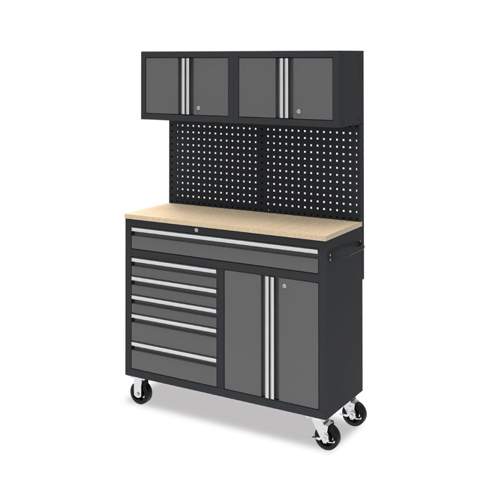 TMG Industrial Pro Series 48” 6-Drawer Workbench Cabinet Combo with Pegboard, 1” Wood Benchtop, TMG-WBC48