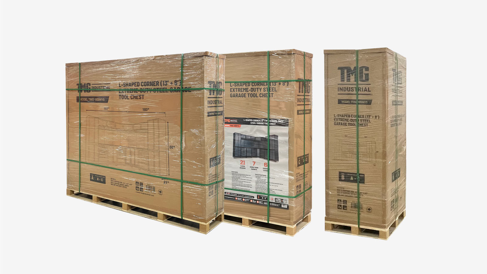 TMG Industrial Extreme-Duty Steel Garage Corner (11' + 8.5') Coffre à outils avec panneau perforé, prises de courant, port USB, lampes à DEL à mouvement magnétique, TMG-WBM15-shipping-info-image