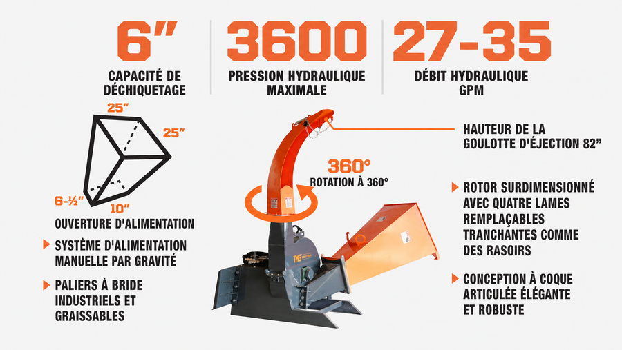 TMG Industrial 6" Skid Steer Wood Chipper, Gravity-Fed, Universal Skid Steer Mount, TMG-WC62S