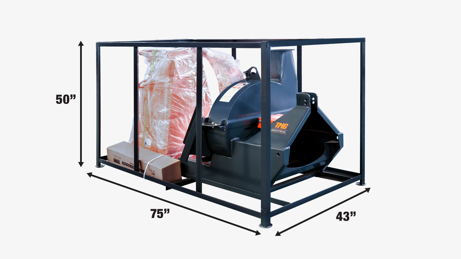 Déchiqueteuse à bois compacte industrielle TMG à 3 points, capacité de déchiquetage de 15,2 cm, raccordement de catégorie 1, tracteur 30-75 HP, arbre de prise de force inclus, TMG-WC62-shipping-info-image