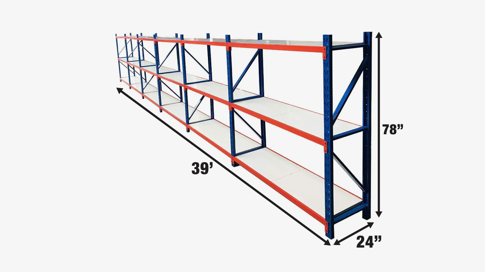 TMG Industrial 39’ Metal Garage/Workshop Storage Shelves, Heavy-Duty Steel Frames, 700 lb Shelf Capacity, Shop Organization, TMG-WH39-specifications-image