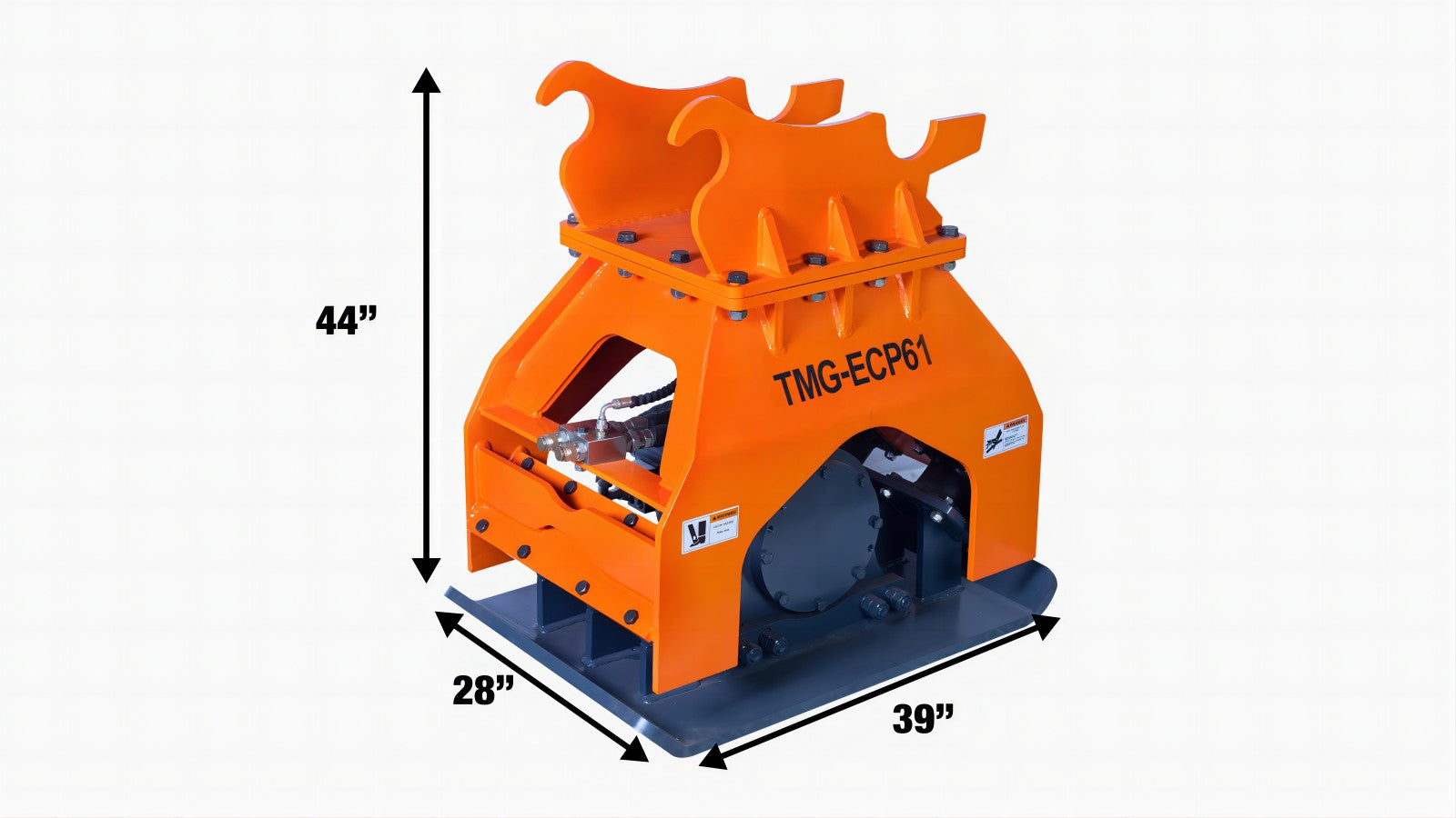 Compacteur à plaque hydraulique industriel TMG de 22 000 lb, poids de la pelle de 10 à 16 tonnes, capacité compacte de 48 po, TMG-ECP61-specifications-image