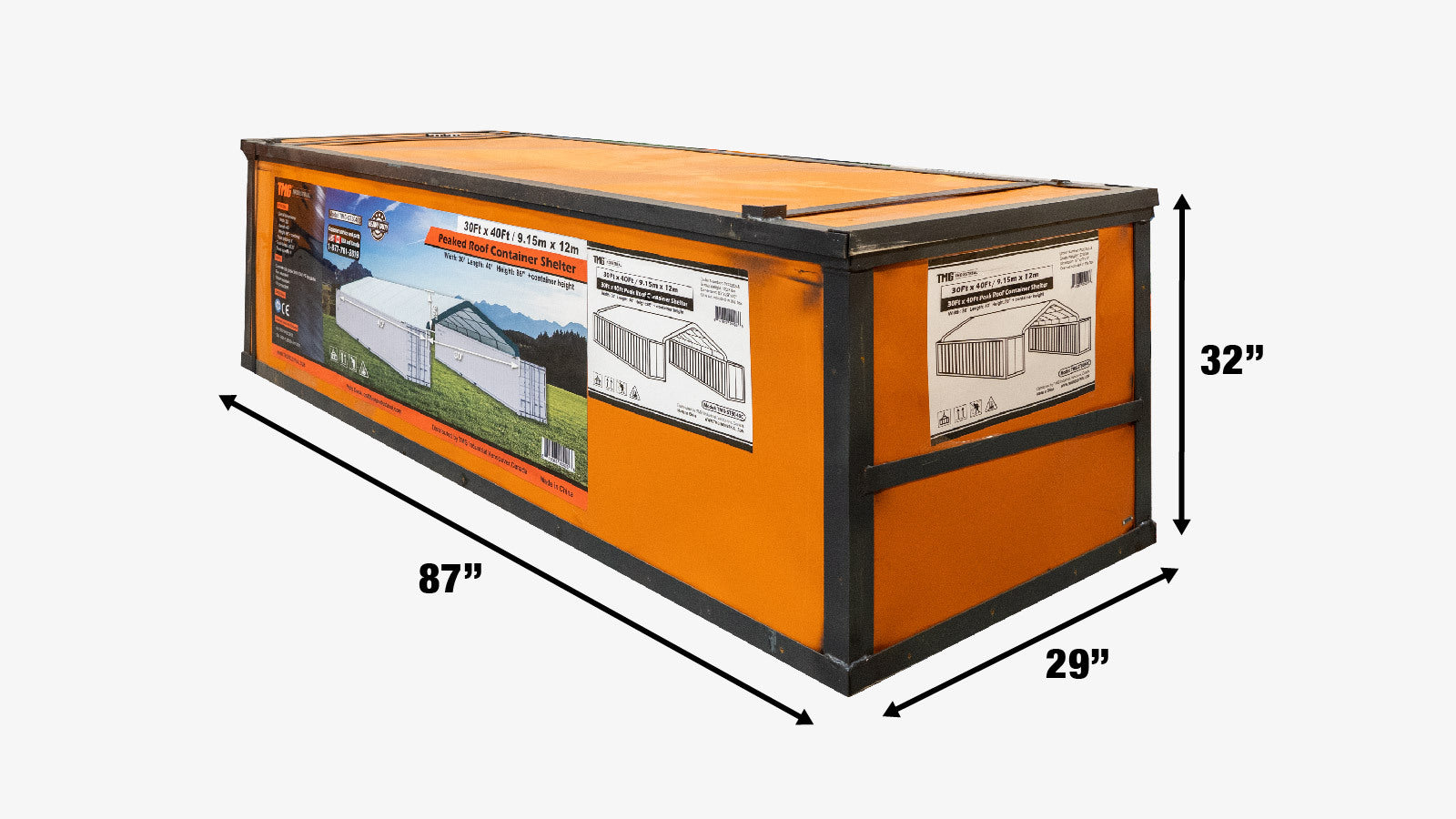 TMG Industrial 30' x 40' Peaked Roof Container Shelter with 11 oz PE Tarpaulin, TMG-ST3040C-shipping-info-image