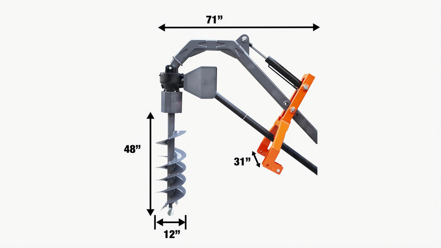 48" Hydraulic Assist Post Hole Digger, 12" Auger, PTO Shaft, TMG-TPD12