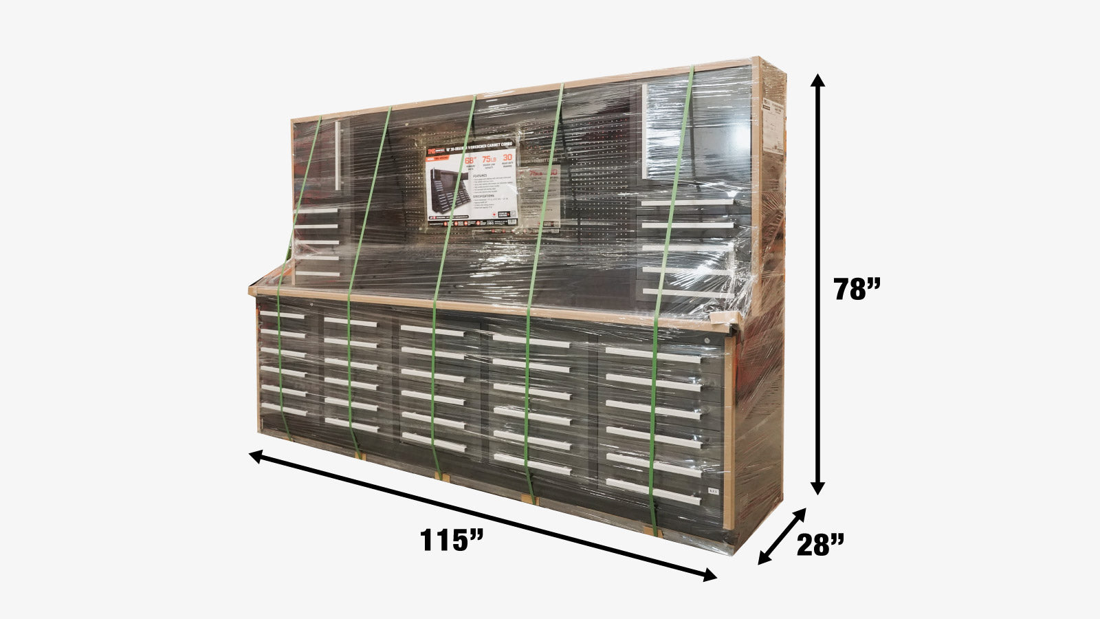 TMG-WBC30D Armoire d'établi de 10 pi à 30 tiroirs avec panneau perforé de 68 po-shipping-info-image