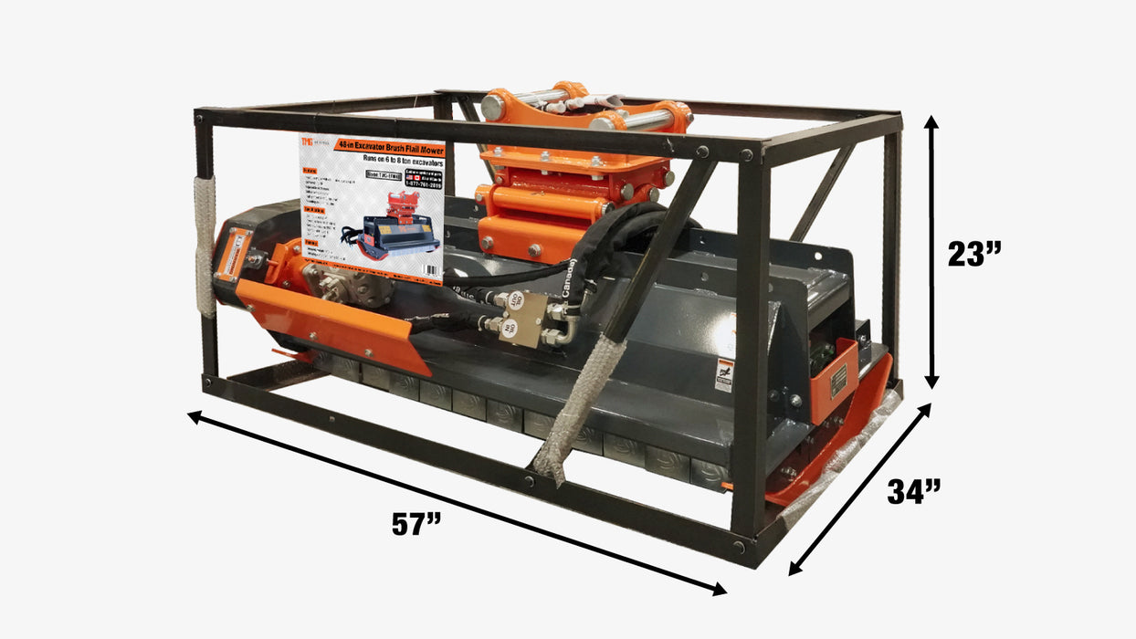 Tondeuse à fléaux à brosse pour excavatrice TMG Industrial 48 ", transporteur de 6 à 8 tonnes, 16-21 GPM, TMG-EFM48