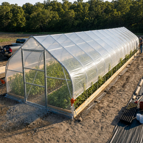 12' x 60' Tunnel Greenhouse Grow Tent w/6 Mil Clear EVA Plastic Film, Cold Frame, Hand Crank Roll-Up Sides, Peak Ceiling Roof, TMG-GH1260