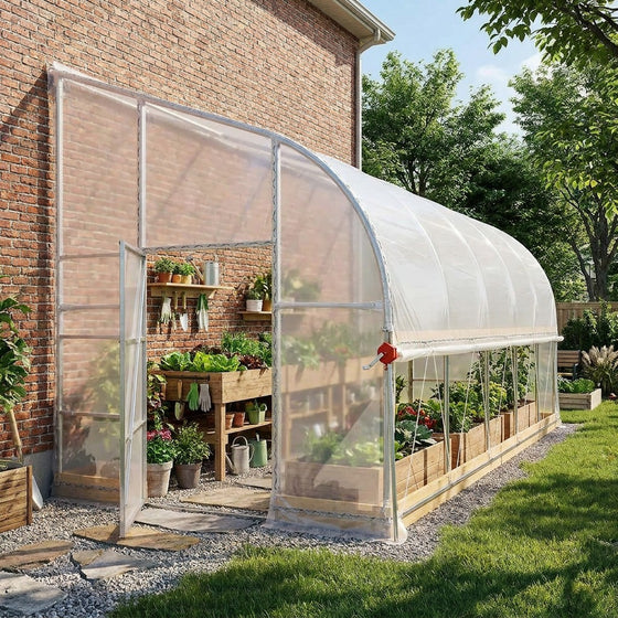 10' x 20' Lean-To Greenhouse Grow Tent w/6 Mil Clear EVA Plastic Film, Cold Frame, Hand Crank Roll-Up Side, 6-½' Sidewall, TMG-GHL1020