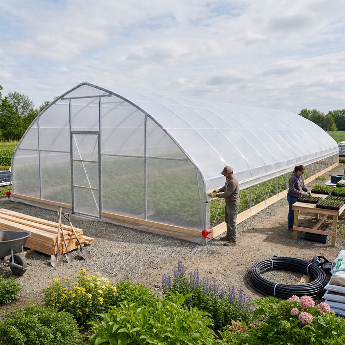 25' x 50' Tunnel Greenhouse Grow Tent w/6 Mil Clear EVA Plastic Film, Cold Frame, Hand Crank Roll-Up Sides, Peak Ceiling Roof, TMG-GH2550