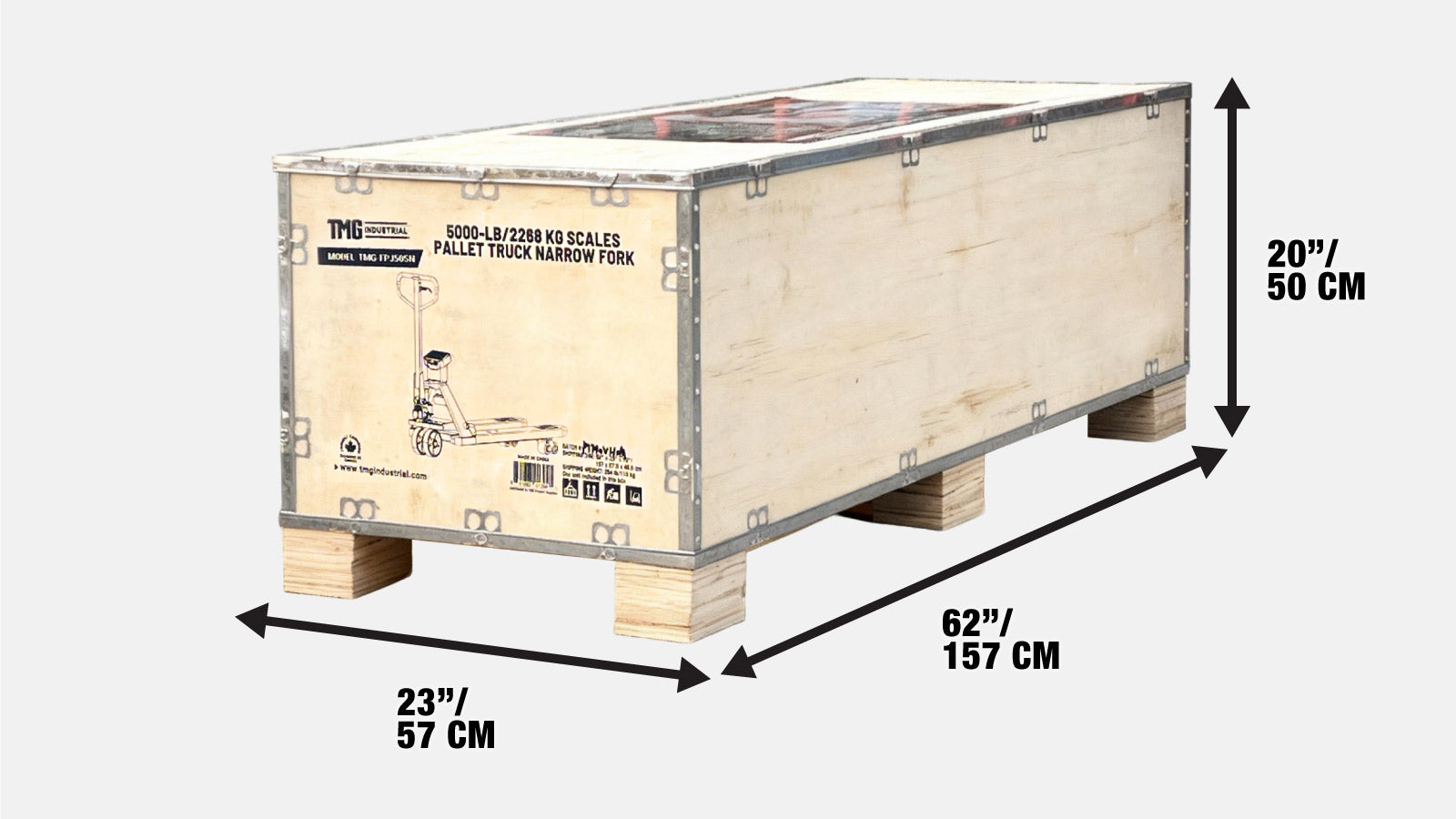 5000-lb Narrow Pallet Jack Truck w/Scale, 210° Steering Arc, 45
