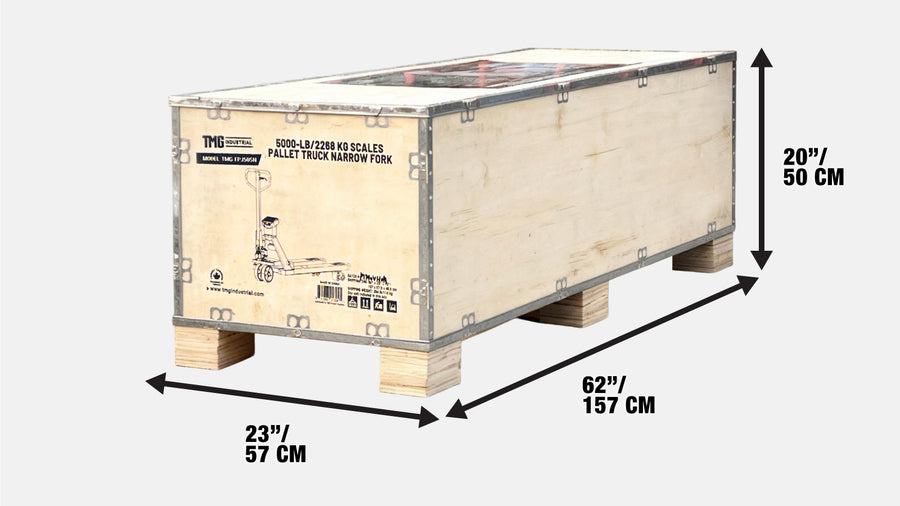 5000-lb Narrow Pallet Jack Truck w/Scale, 210° Steering Arc, 45" Forks, 2" LCD Display, TMG-FPJ50SN