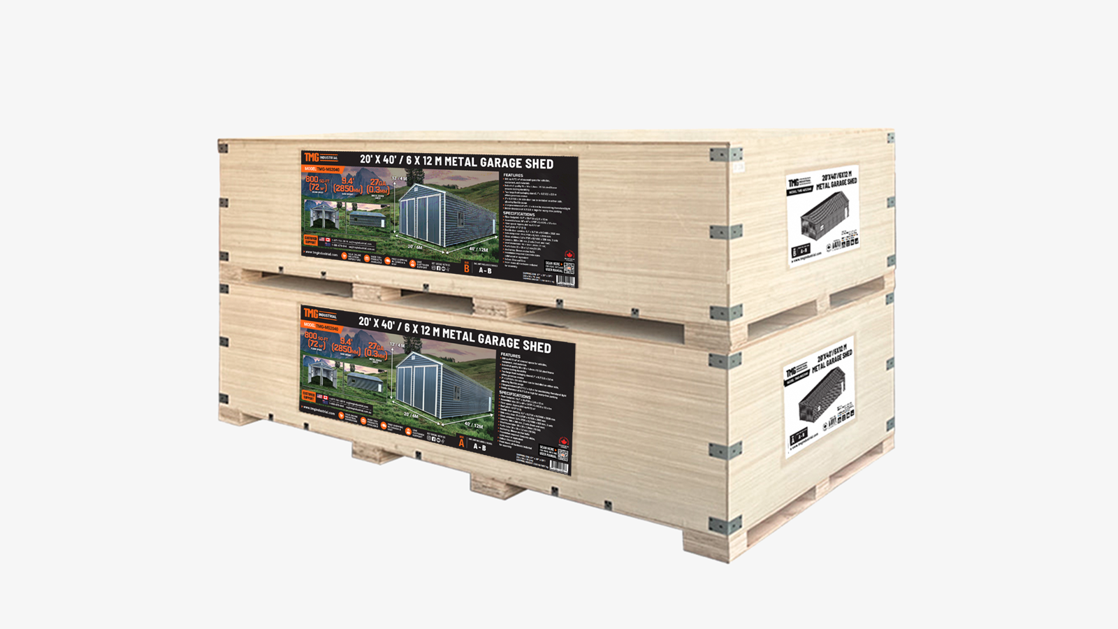 20' x 40' Metal Garage Shed, 9' High Double Front Doors, 13’ Peak, 800 Sq-Ft TMG-MS2040-shipping-info-image