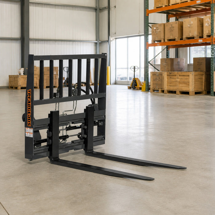 48" Pallet Fork with Hydraulic Side Shift for Tractor Loader, Global Euro / John Deere Euro Mount, Class II Forks, 4,200 lbs Capacity, TMG-TPF48GEJDS