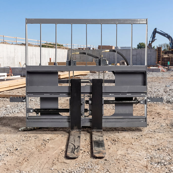 42" Pallet Fork for Skid Steer, Heavy Duty Class II Forks, Hydraulic Side Shift, 4,200 lbs Capacity and Wide Guard, TMG-SPF42S