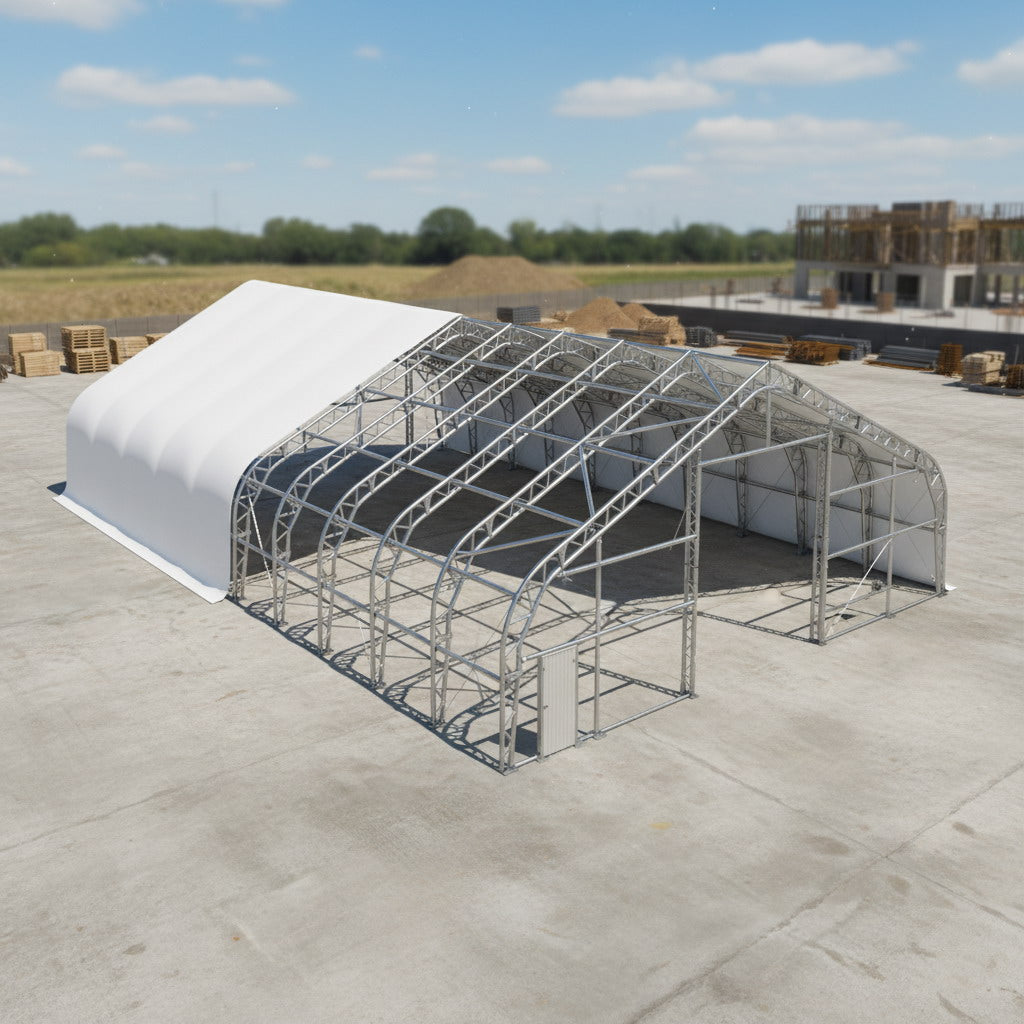 50' x 80' Dual Truss Storage Shelter with Heavy Duty 32 oz PVC Cover & Drive Through Doors, TMG-DT5080-PRO TMG Industrial