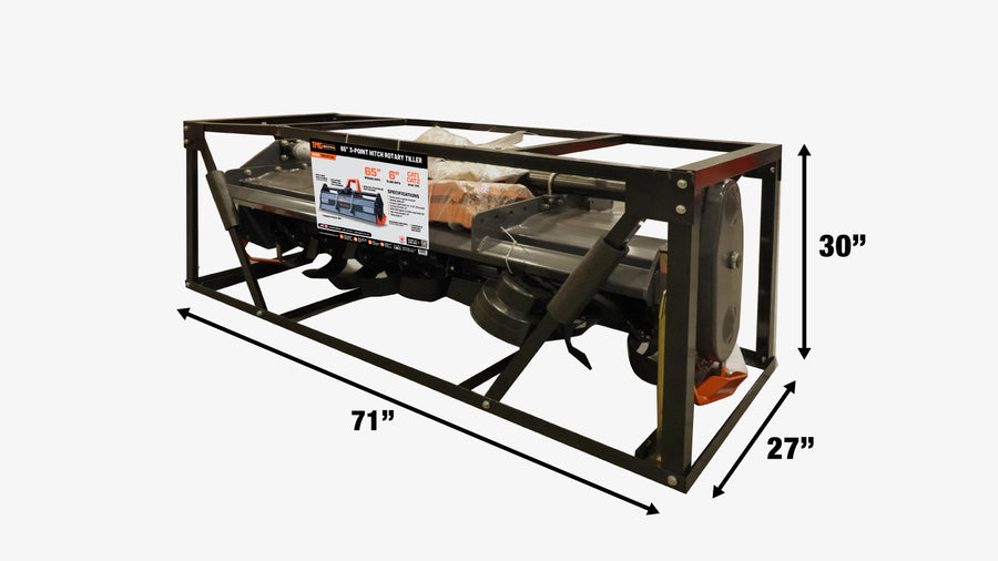 65" Rotary Tiller, 3" Tilling Depth, 3-Point Hitch, 30-50 HP Tractor, PTO shaft, Category 1 & 2 hookups TMG-RT165