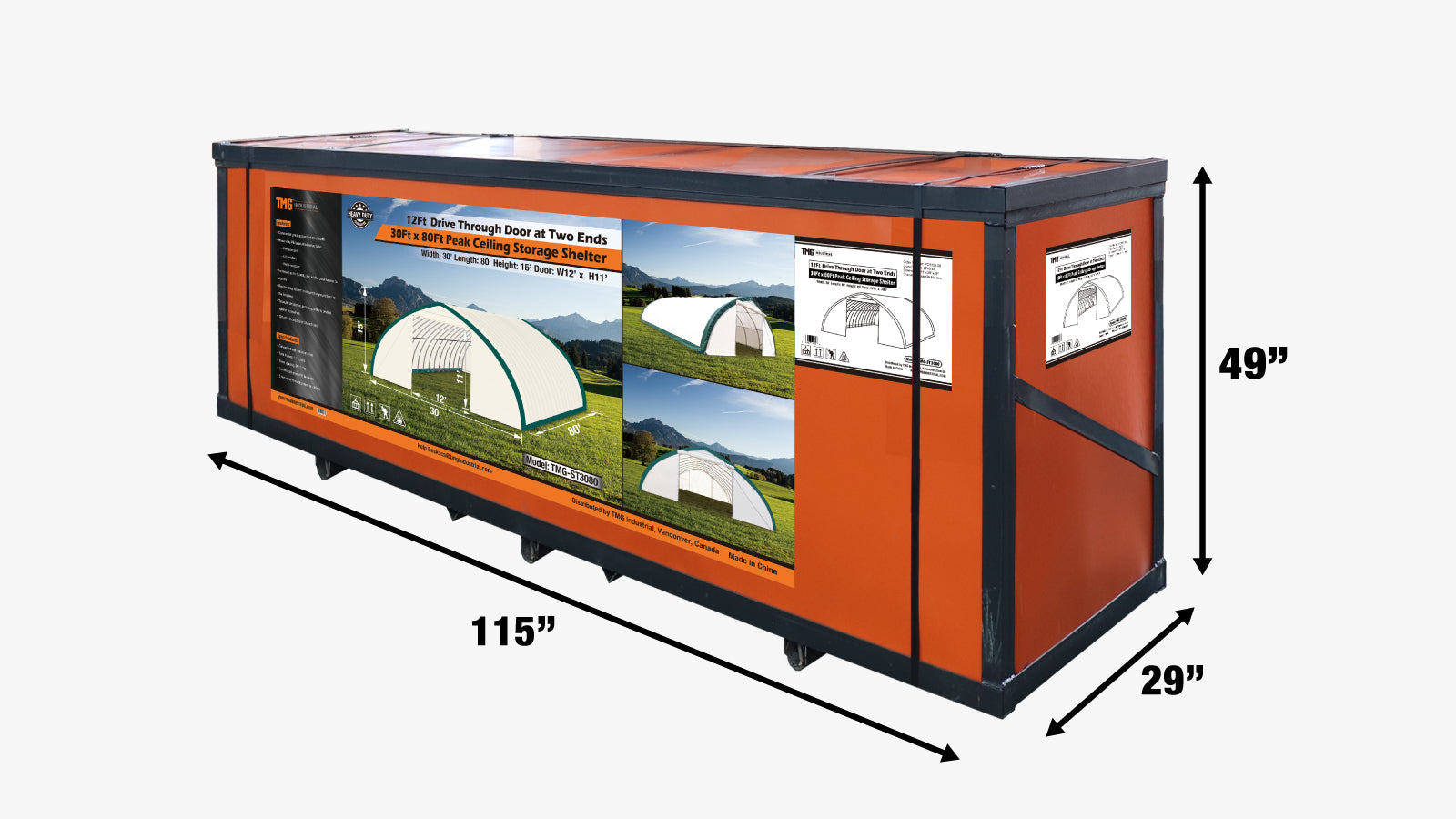 TMG Industrial 30' x 80' Peak Ceiling Storage Shelter with Heavy Duty 11 oz PE Cover & Drive Through Doors, TMG-ST3080E (Previously ST3080)-shipping-info-image