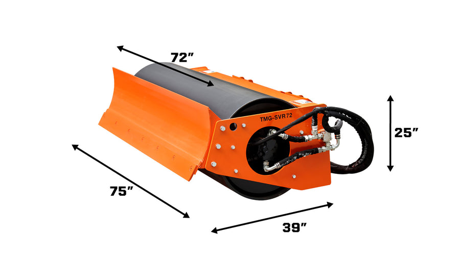 72" Skid Steer Vibratory Roller, 24" Smooth Drum, 16-18 GPM, 2320 PSI, Hydraulic Motor Protection, Built-In Motor Lubrication, TMG-SVR72