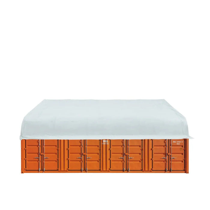 Side view of TMG-DT5040C container shelter with white PVC cover mounted on shipping containers