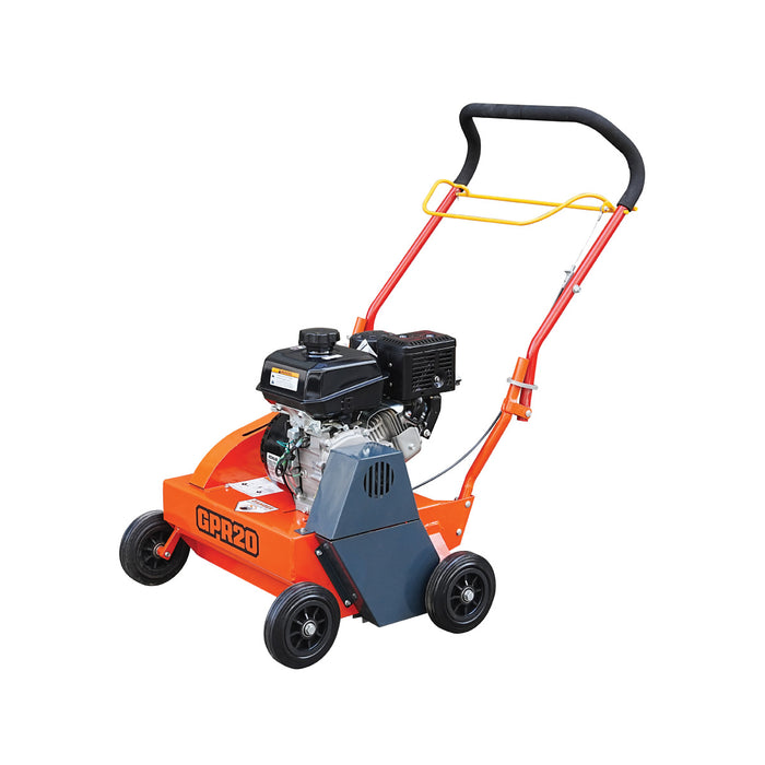 TMG-GPR20 20-inch power rake with 7 HP Kohler engine and 30-blade flail reel, product view 1