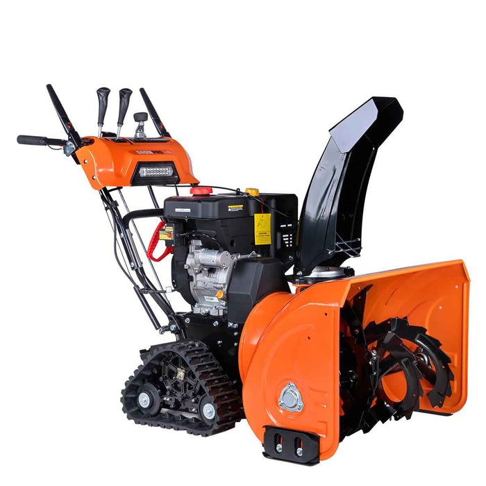 TMG Industrial 30” Self-Propelled Gas-Powered Snow Blower, Dual-Stage, Rubber Track, Heated Hand Grips, Electric Start, 21” Intake Height, LED Light, TMG-GSB30
