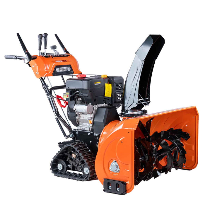 TMG Industrial 34” Self-Propelled Gas-Powered Snow Blower, Dual-Stage, Rubber Track, Heated Hand Grips, Electric Start, 21” Intake Height, LED Light, TMG-GSB34