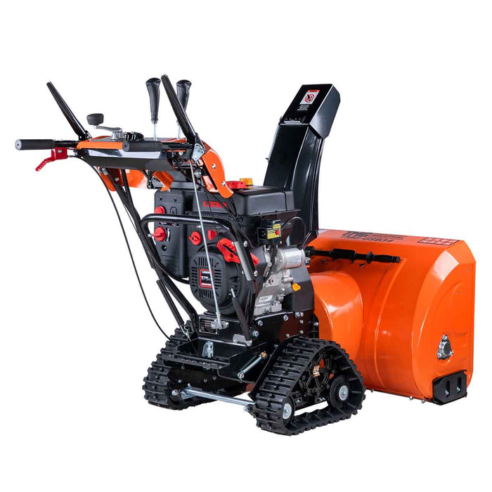 TMG Industrial 34” Self-Propelled Gas-Powered Snow Blower, Dual-Stage, Rubber Track, Heated Hand Grips, Electric Start, 21” Intake Height, LED Light, TMG-GSB34