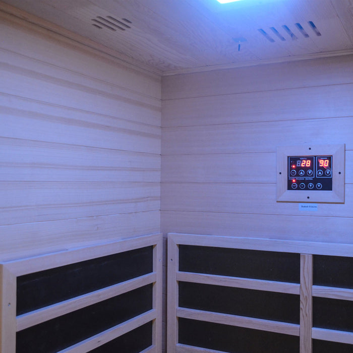TMG LIVING Sauna infrarouge intérieur pour une personne, pruche canadienne naturelle, haut-parleurs Bluetooth, porte en verre trempé, TMG-LSN10