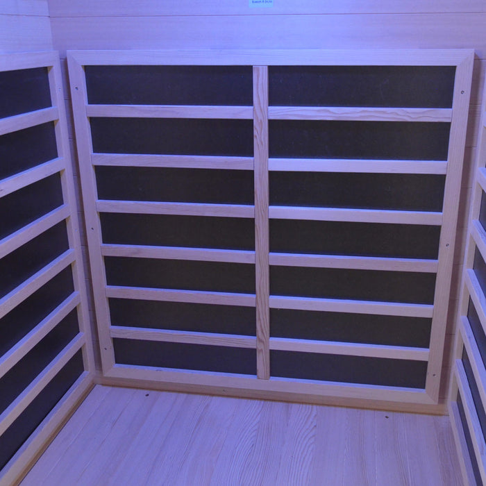 TMG LIVING Sauna infrarouge intérieur pour deux personnes, pruche canadienne naturelle, haut-parleurs Bluetooth, porte en verre trempé, TMG-LSN20