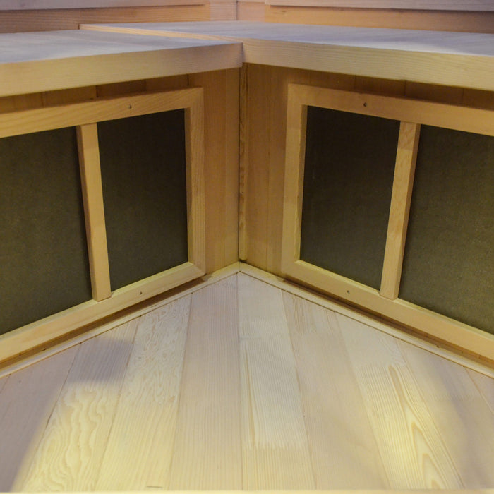 TMG LIVING Salle de sauna infrarouge intérieur d'angle pour trois personnes, pruche canadienne naturelle, haut-parleurs Bluetooth, porte en verre trempé, TMG-LSN40