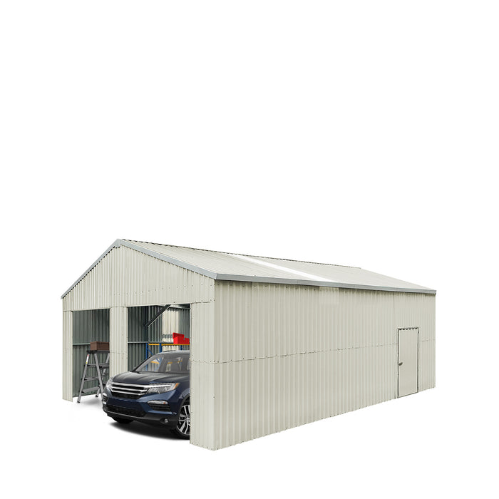 TMG Industrial 25' x 33' hangar métallique à double garage avec porte d'entrée latérale, 825 pi2 de surface de plancher, hauteur d'avant-toit de 9'8", métal 27 GA, puits de lumière, pente de toit de 4/12, TMG-MS2533