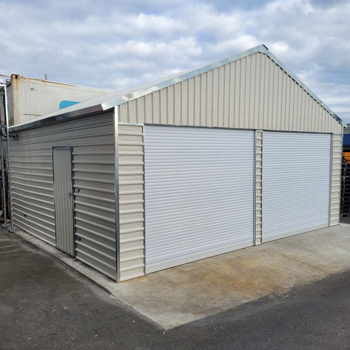 TMG Industrial 21’ x 19’ Double Garage Metal Shed with Side Entry Door, 400  Sq-Ft, 8' Eave Height, 27 GA Corrugated Panels, TMG-MS2119