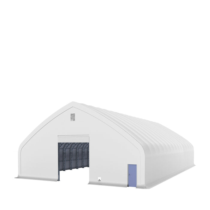 TMG Industrial Pro Series 70' x 100' Dual Truss Storage Shelter with Heavy Duty 32 oz PVC Cover & Drive Through Doors, TMG-DT70100-PRO