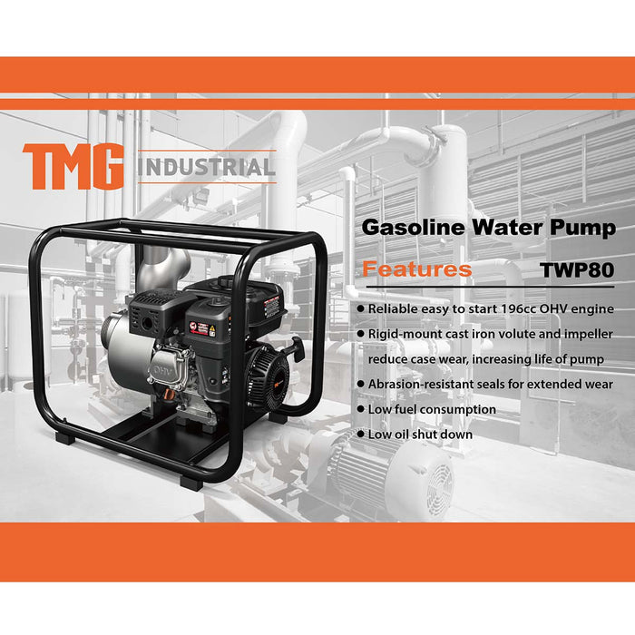 TMG-80TWP 220 GPM 3" Semi-Trash Water Pump with 6.5 HP Gas Engine
