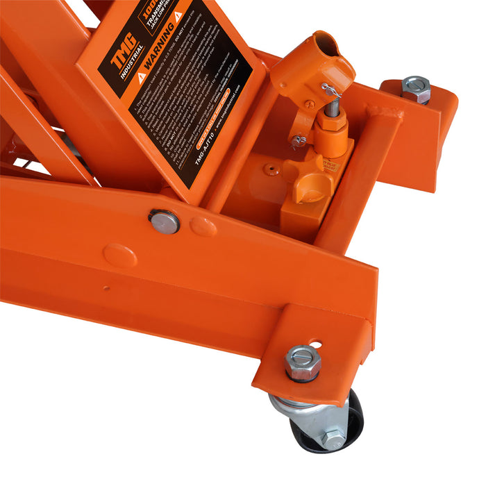 TMG Industrial 1100-lb Low-Profile Transmission Jack, Swivel Casters,