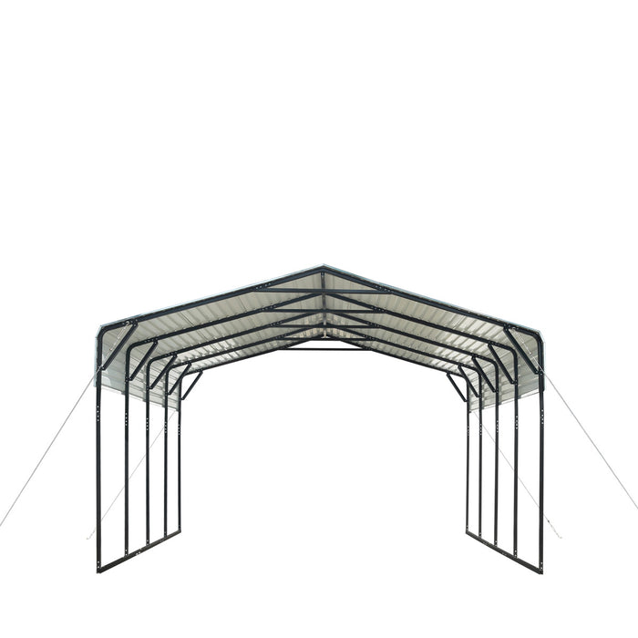 TMG Industrial 20' x 20' Carport tout en acier avec parois latérales ouvertes de 10', toit galvanisé, revêtement en poudre, revêtement de peinture polyester, câbles de stabilisation, TMG-CP2020