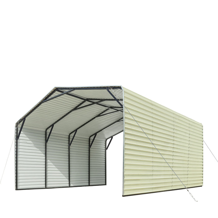 TMG Industrial 20’ x 20’ All-Steel Carport w/10’ Enclosed Sidewalls, Galvanized Roof, Powder Coated, Polyester Paint Coating, Stabilizing Cables, TMG-CP2020F (not available online purchase)