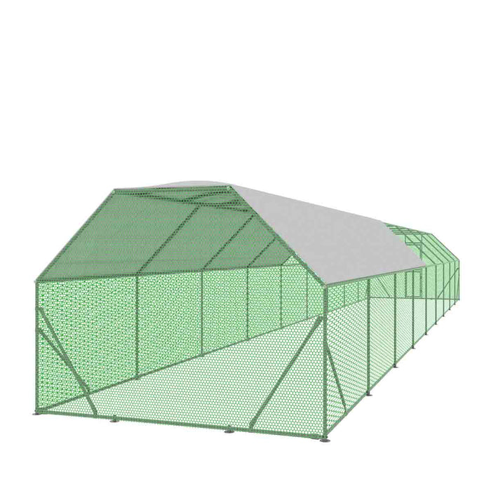 TMG Industrial 10’ x 60’ Wire Mesh Chicken Run Shelter Coop, Galvanized Steel, 600 Sq-Ft, Lockable Gate, PVC Coated Mesh, TMG-CRS1060