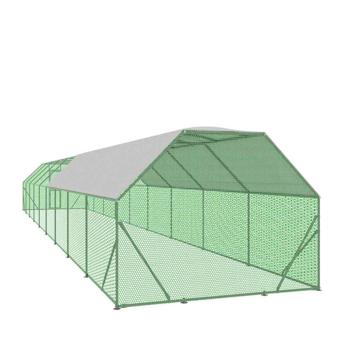 TMG Industrial 10’ x 60’ Wire Mesh Chicken Run Shelter Coop, Galvanized Steel, 600 Sq-Ft, Lockable Gate, PVC Coated Mesh, TMG-CRS1060