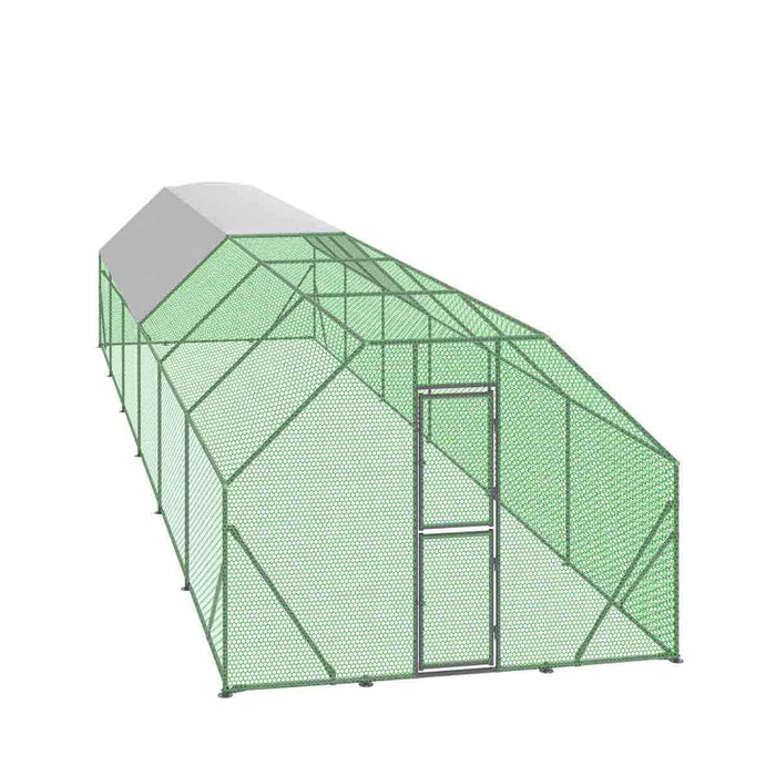 TMG Industrial 10’ x 40’ Wire Mesh Chicken Run Shelter Coop, Galvanized Steel, 400 Sq-Ft, Lockable Gate, PVC Coated Mesh, TMG-CRS1040