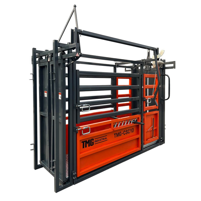 TMG Industrial 10’ Cattle Work Chute 4500-lb Weight Scale, Side Exit, Upper/Lower Swing Openings, LCD Weight Display, TMG-CSC10