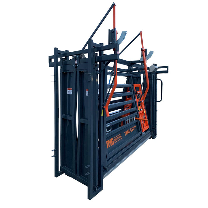 TMG Industrial 10’ Squeeze Cattle Work Chute 4500-lb Weight Scale, Side Exit, Side Squeeze, Upper/Lower Swing Openings, LCD Weight Display, TMG-CSC11