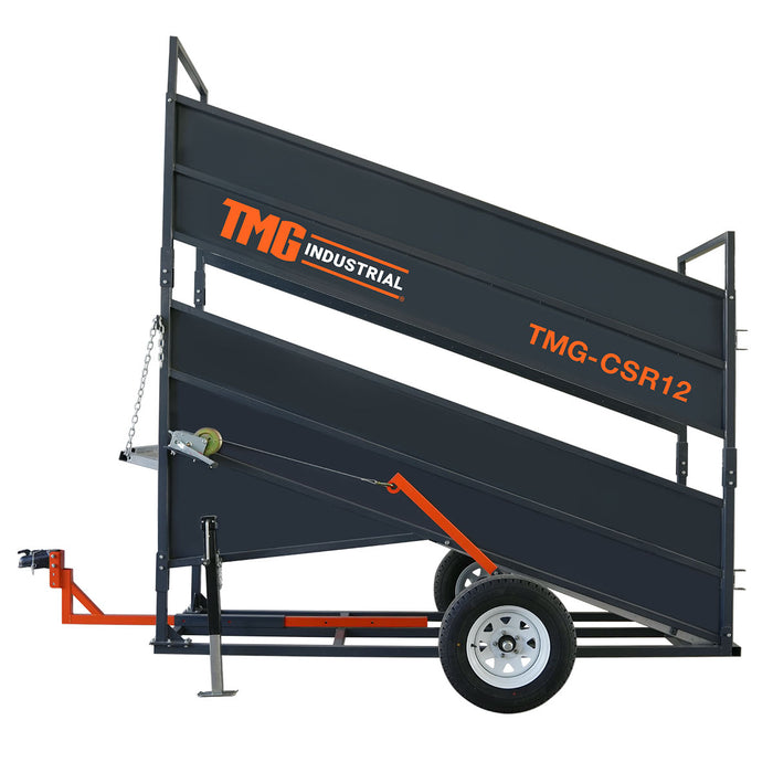 TMG Industrial Rampe de chargement portable pour bovins de 12 pi, capacité de châssis de 2 600 lb, capacité d'attelage de 10 000 lb, plancher à carreaux côtelés, TMG-CSR12
