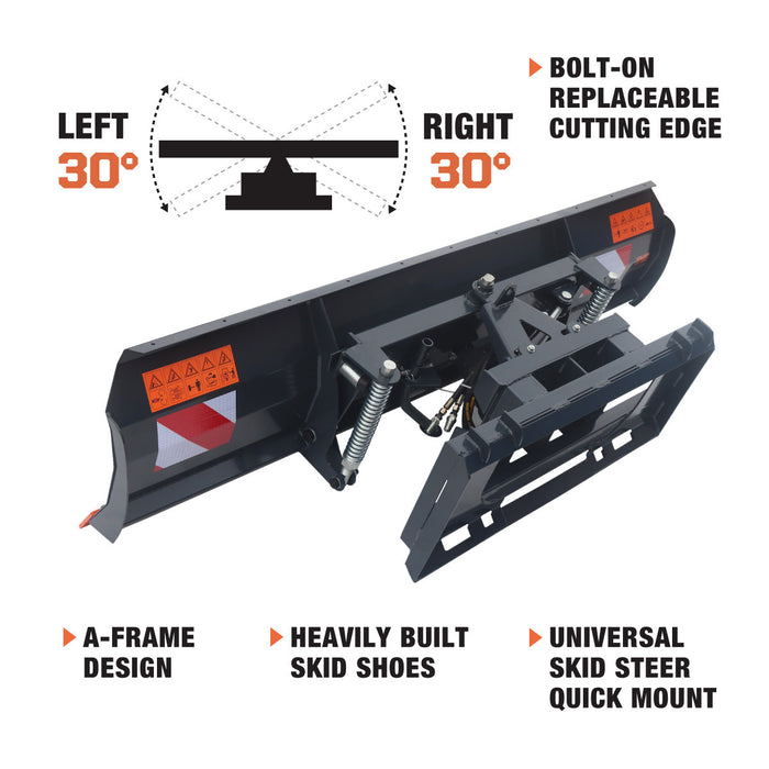 TMG Industrial 94” Skid Steer Dozer Blade/Snow Pusher, 30° Left & Right, Bolt-On Cutting Edge, Adjustable Skid Shoes, Universal Quick Mount, TMG-DB94