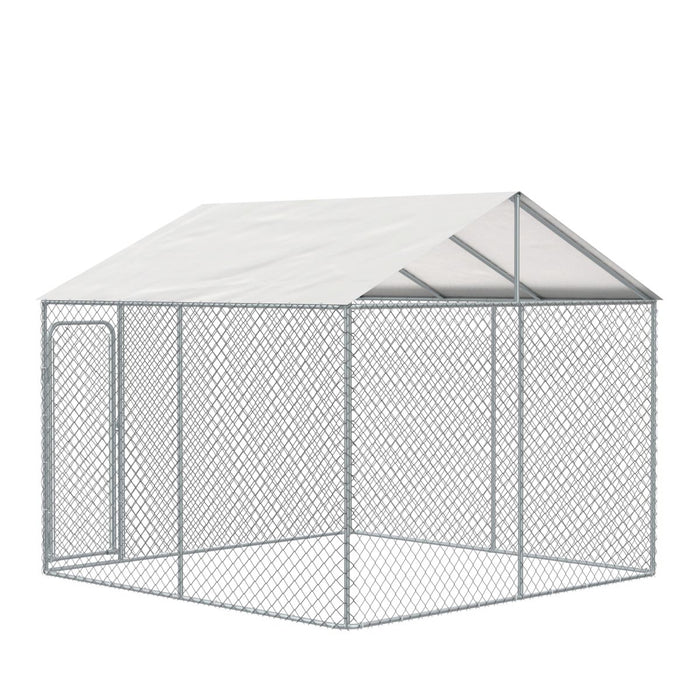 TMG Industrial 10' x 10' Outdoor Dog Kennel Playpen with Cover, Outdoor Dog Runner, Pet Exercise House, Lockable Gate, 6' Chain-Link Fence, TMG-DCP1010