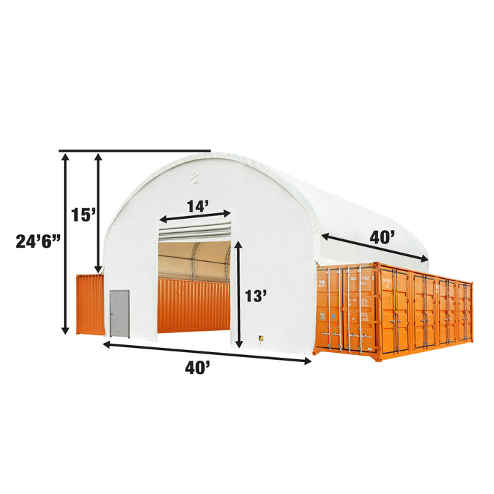 TMG Industrial 40' x 40' Dual Truss Container Shelter with Heavy Duty 21 oz PVC Cover, Fully Enclosed front and back endwalls, TMG-DT4041CG
