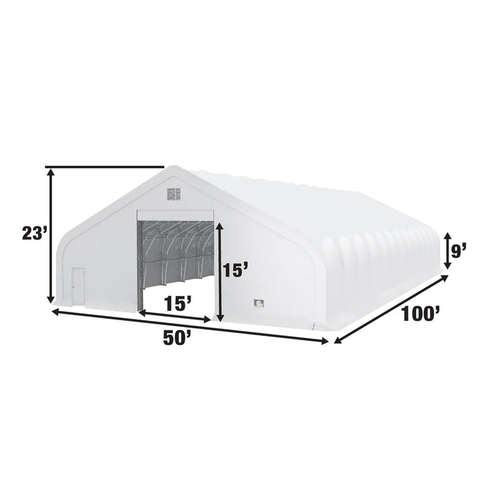 TMG Industrial Pro Series 50' x 100' Dual Truss Storage Shelter with Heavy Duty 32 oz PVC Cover & Drive Through Doors, TMG-DT50100-PRO