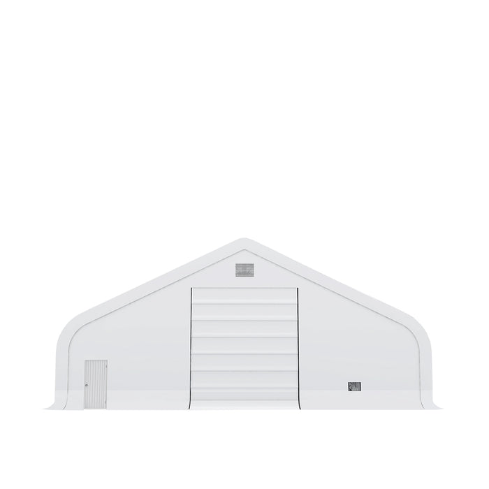 TMG Industrial Pro Series 50' x 150' Dual Truss Storage Shelter with Heavy Duty 32 oz PVC Cover & Drive Through Doors, TMG-DT50150-PRO