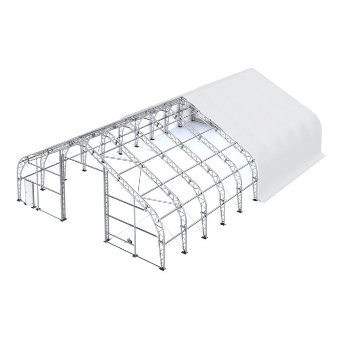 TMG Industrial Pro Series 50' x 150' Dual Truss Storage Shelter with Heavy Duty 32 oz PVC Cover & Drive Through Doors, TMG-DT50150-PRO
